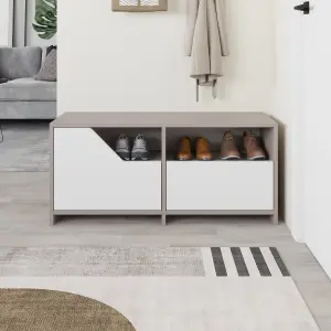 Decortie Modern Nexus Shoe Cabinet Mocha Grey, White 105(W) 2-Door Storage and Open Shelf Space Saver Engineered Wood Hallway