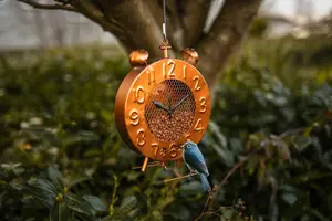 Garden Clock Hanging Bird Feeder - Copper Effect