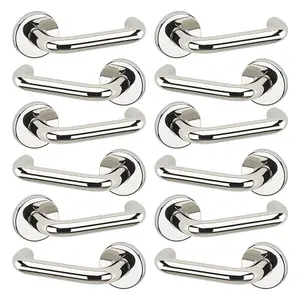 URBNLIVING 125mm Length 12 Pcs Return Metal & Polished Nickel Rose Lever Latch Door Handle Set