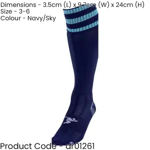 JUNIOR Size 3-6 Pro 3 Stripe Football Socks - NAVY/SKY BLUE - Contoured Ankle