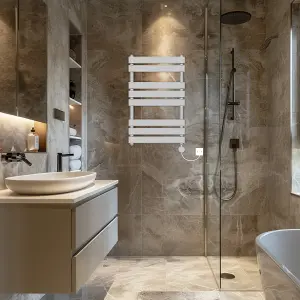 Rinse Bathrooms Flat Panel Electric Heated Towel Rail Touch Screen Timer Bathroom Radiator Prefilled Chrome 800x500mm 400W