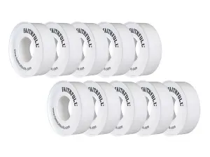 Faithfull 08001212ST10TB P.T.F.E Tape 12mm x 12m White (Pack 10) FAITAPEPTF10