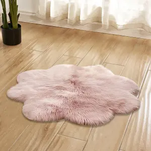 Pink Flower Shaped Super Soft Shaggy Area Rug Kids Rooms Decor Indoor Floor Rugs Dia 90cm