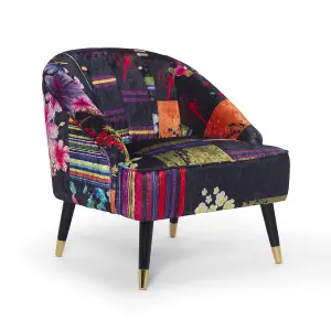 Fabric Black Patchwork Kensington Slipper Accent Chair