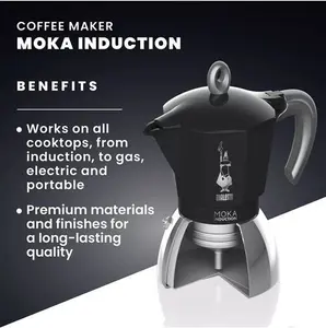 Bialetti Moka Induction Stove-Top Espresso Coffee Maker, Black