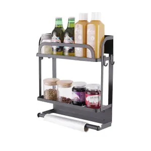 2 Tier Magnetic Spice Rack Fridge Shelf Space Saving Kitchen Storage Unit with Cling Film Holder