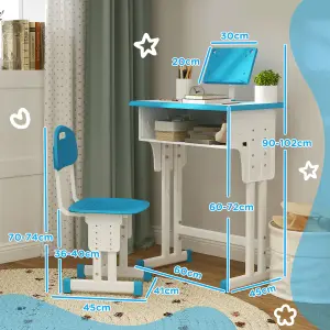 HOMCOM Kids Desk and Chair Set w/ Drawer, Book Stand, Pen Slot, Blue