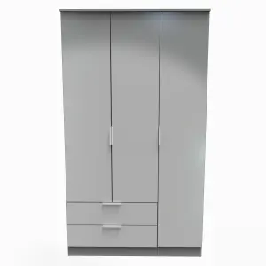 Poole Triple Wardrobe with 2 Drawers in Uniform Grey Gloss & Dusk Grey (Ready Assembled)