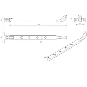 Bulb Ended Casement Window Stay 267 x 16mm Florentine Bronze Pear Drop Stay