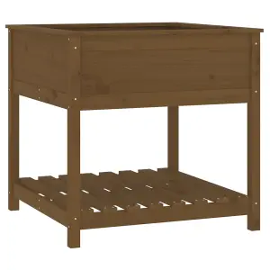 Berkfield Planter with Shelf Honey Brown 82.5x82.5x81 cm Solid Wood Pine