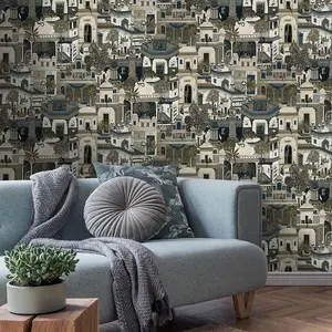 Holden Bazaar Animal City Wallpaper Navy 13510