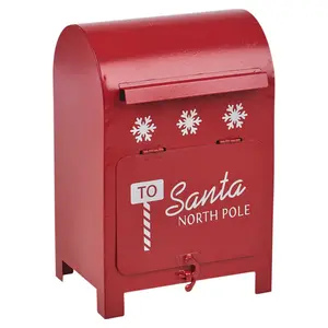 Christmas Metal Santa Letter Mail Post Box Arched Decorative Red Xmas Ornament