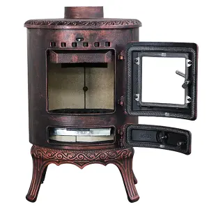 SunDaze 5KW Wood Burning Stove Cast Iron Fireplace Log Burner Bronze Defra Eco Design