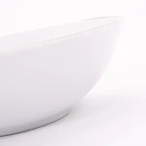 Set of 4 Durable White Ceramic Dinner Bowls with Dual Shiny Gold Plated Rims