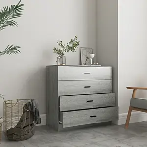 URBNLIVING Height 73cm 4 Drawer Wooden Bedroom Chest Cabinet Modern Ash Grey Carcass and Ash Grey Drawers Wide Storage Cupboard Cl