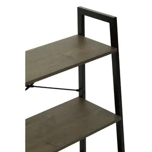 Interiors By Premier Functional Three Tier Dark Oak Veneer Ladder Shelf Unit, Stylish Industrial Narrow Shelf, Versatile Cupboard