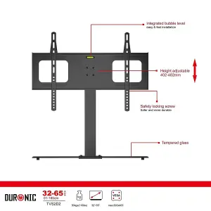 Duronic TVS2D2 TV Stand and Tilting Monitor Bracket, Standing Desktop Mount with VESA 600x400 for Flat Screen Television 32-65"