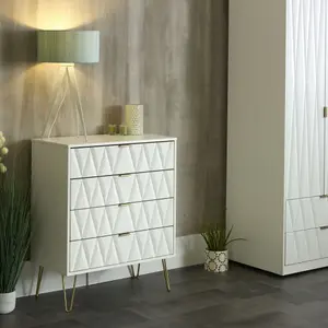 Diamond Ready assembled Matt white 4 Drawer Chest of drawers (H)885mm (W)765mm (D)415mm