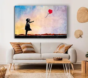 Love Heart Balloon Sunset Canvas Print Wall Art - Medium 20 x 32 Inches