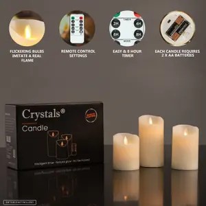 3PC Flameless LED Candles Real Wax, White Lights with Remote for Home Décor