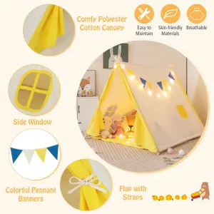 Costway Kids Play Tent Cotton Canvas Playhouse Toddler Castle Tent W/ Solid Wood Frame