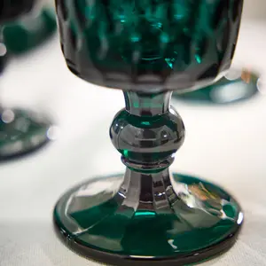 Set of 2 Luxury Embossed Dark Green Drinking Wine Glass Wine Goblets 290ml