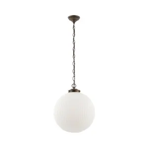 Bateson 1 - Light Globe Pendant Antique Brass/Clear Ribbed Glass / 100cm H x 35cm W x 35cm D