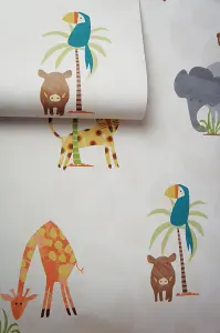 Holden Decor Make Believe Jungle Friends Kids Children Wallpaper Multi Colour 12541