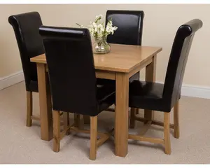 Oslo 90 x 90 cm Oak Small Dining Table and 4 Chairs Dining Set with Washington Black Leather Chairs