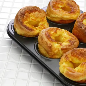 Non-Stick 6-Cup Muffin Trays Alloy Steel Multipurpose Baking Tin for Cupcakes, Yorkshire Puddings & Mini Quiches Pack of 2