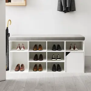 White Wooden Shoe Bench Shoe Storage Organizer Shoe Cabinet with Seat Padded