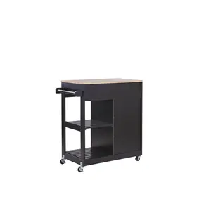 Ambon Solid Wood Top Kitchen Trolley Black