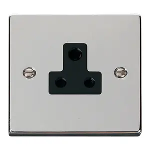 Polished Chrome 1 Gang 5A Round Pin Socket - Black Trim - SE Home