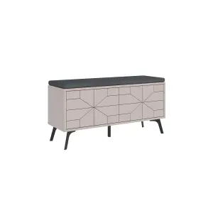 Decortie Modern Dune Shoe Storage Bench with Mocha Grey Fabric Seat 4 Doors Cabinet 107(W)cm Metal Legs Organizer Hallway