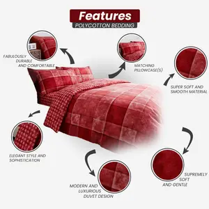 Pinero Cotton Blend Chequered Duvet Cover Set with Pillowcases Red / Super King - 2 Standard Pillowcases