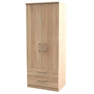 Devon Ready assembled Contemporary Light oak effect 2 Drawer Double Wardrobe (H)1825mm (W)740mm (D)535mm