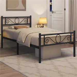 Metal Bed Frame with Headboard/Under-Bed Storage Black / Single (3')