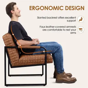 Yaheetech Retro Brown PU Leather Armchair with Large Seat Cushion