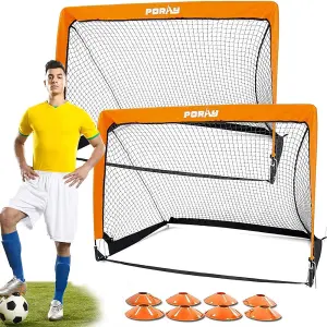 Portable Football Goal Soccer Net 125x85cm / 4ft, Set of 2 - Garden Park Target Practice Training Posts with 8 Field Cones & Pegs