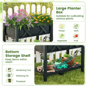 Costway HIPS Raised Garden Bed Elevated Planter Box Flower Growing Bed w/ Drainage Holes