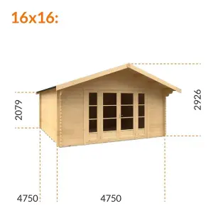 16ft x 16ft (4750mm x 4750mm) Horsforth "The Connecticut" 44mm Log Cabin With 2 Windows