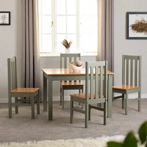 Ludlow Dining Set with 4 Green Chairs Oak effect Table