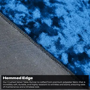 Neel Blue Crushed Velvet Table Runner, Royal Blue - 33cm x 274cm