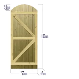 Premier Garden Supplies Pedestrian Gate 180cm (6ft) High x 75cm Wide Tongue & Groove Arch Top Fully Framed Single Swing Gate