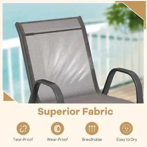 Costway Set of 2 Patio Chairs Stackable Metal Breathable Fabric Dining Chair