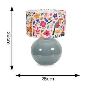 ValueLights Bosco Eucalyptus Ceramic Table Lamp with Jungle Print Drum Shade - LED Bulb Included