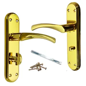 Genova Door Handles Brass Twist Lever Bathroom Lock Marina Backplate