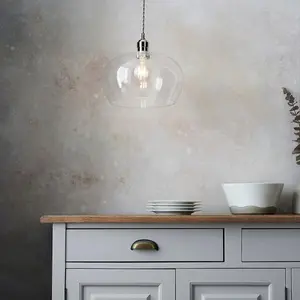 Luminosa Livorno Single Pendant Ceiling Lamp, Bright Nickel Plate, Glass