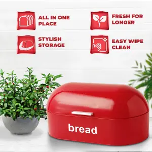 American Bread Bin Curved & Rectangle Kitchen Loaf Storage in red