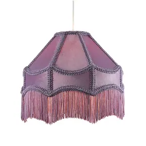 Traditional Victorian Empire Lampshade in Soft Lilac Velvet with Tassels